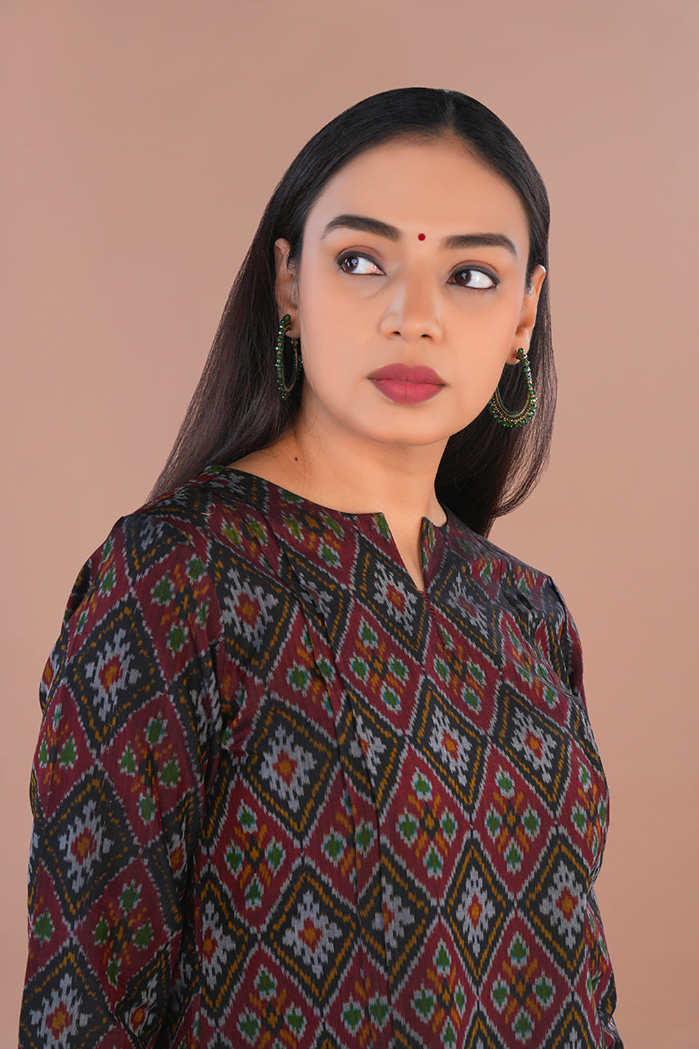 Image of Black Pochampally Silk Ikat Kurti