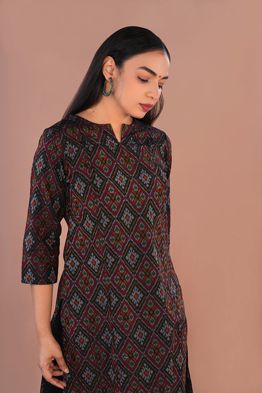 Image of Black Pochampally Silk Ikat Kurti