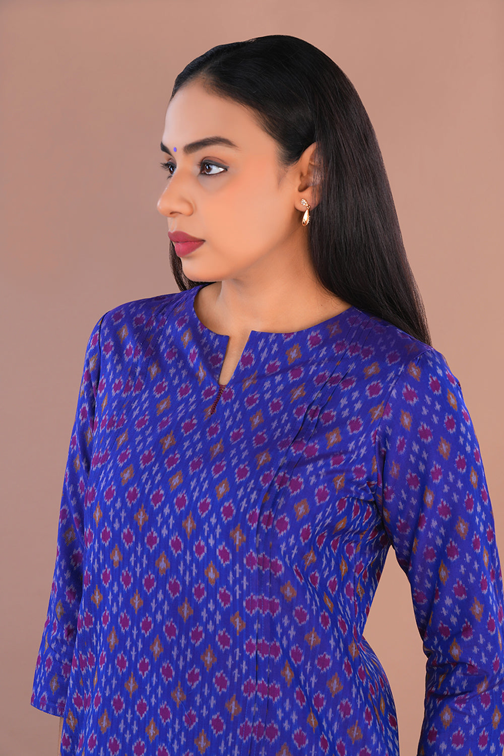 Image of Iris Blue Pochampally Silk Ikat Kurti