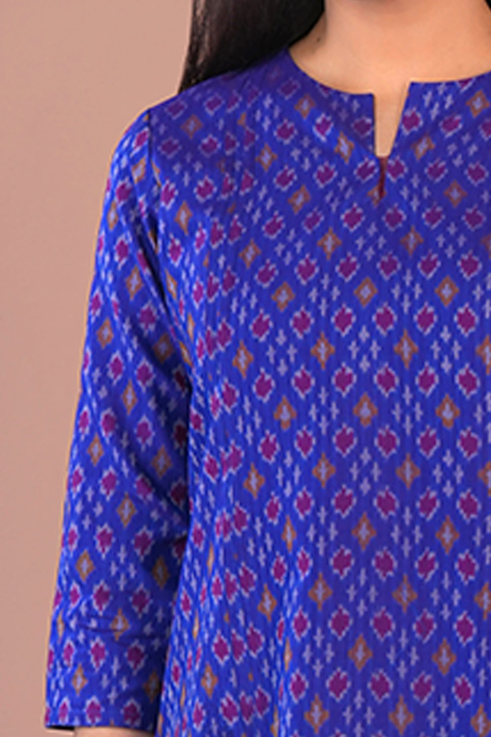 Image of Iris Blue Pochampally Silk Ikat Kurti