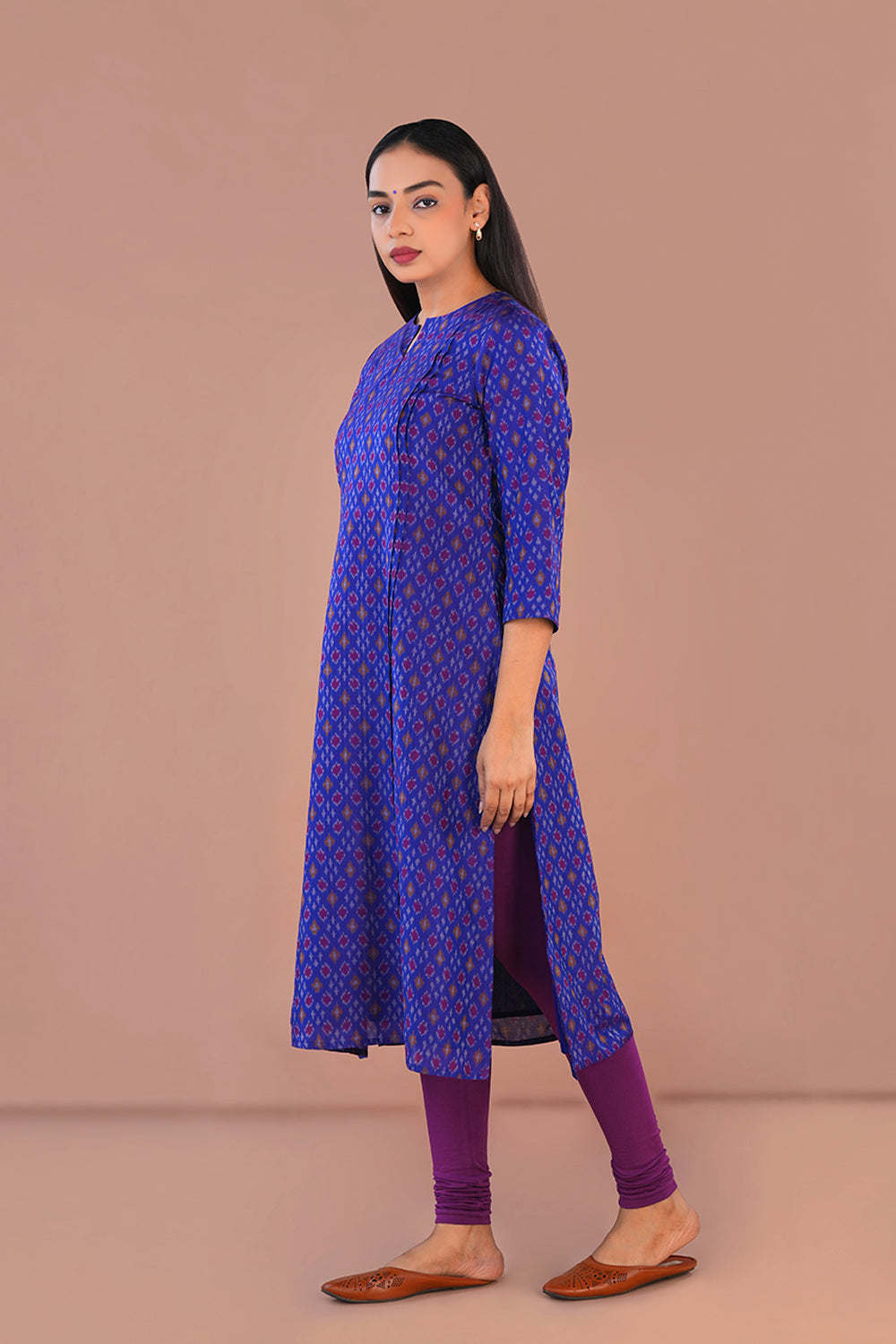 Image of Iris Blue Pochampally Silk Ikat Kurti