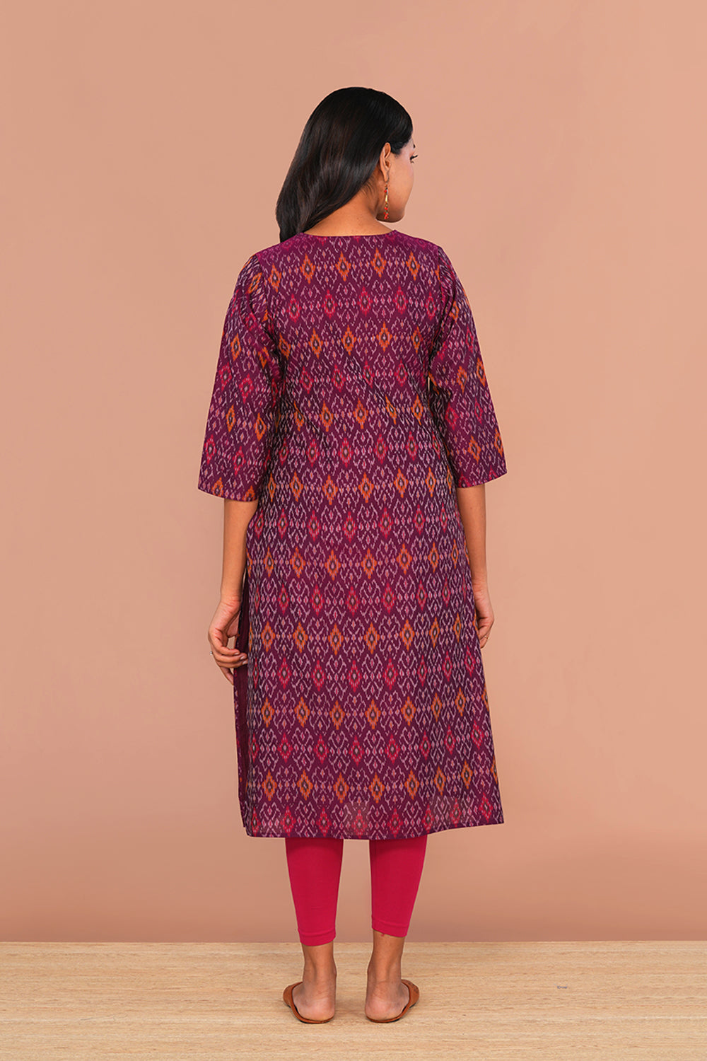 Image of Magenta maroon Pochampally Silk Ikat Kurti