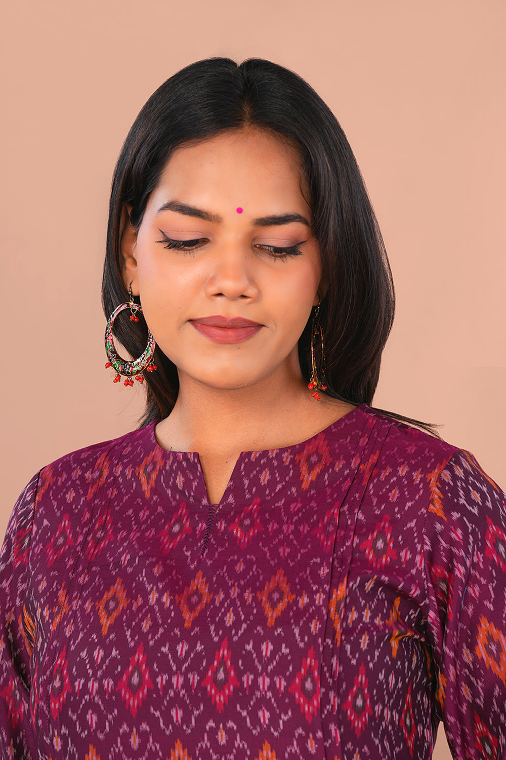 Image of Magenta maroon Pochampally Silk Ikat Kurti