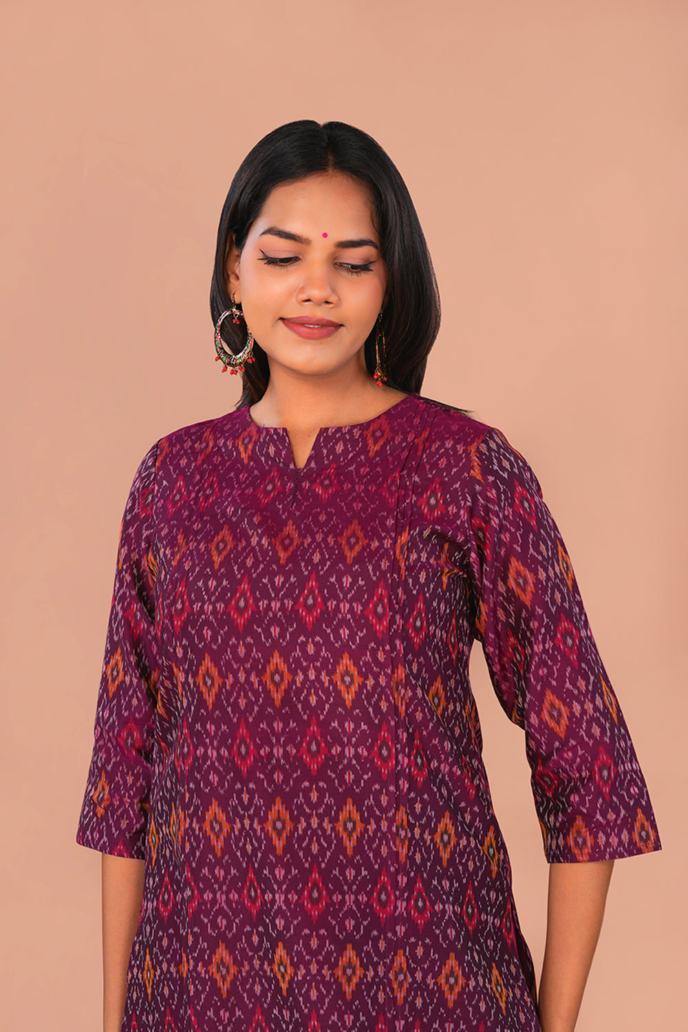 Image of Magenta maroon Pochampally Silk Ikat Kurti