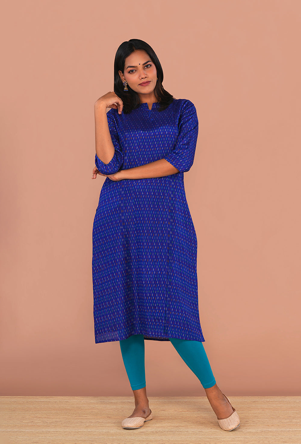 Image of Royal Blue with Pochampally Silk Ikat Kurti