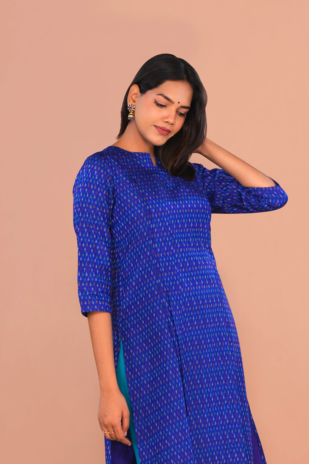 Image of Royal Blue with Pochampally Silk Ikat Kurti