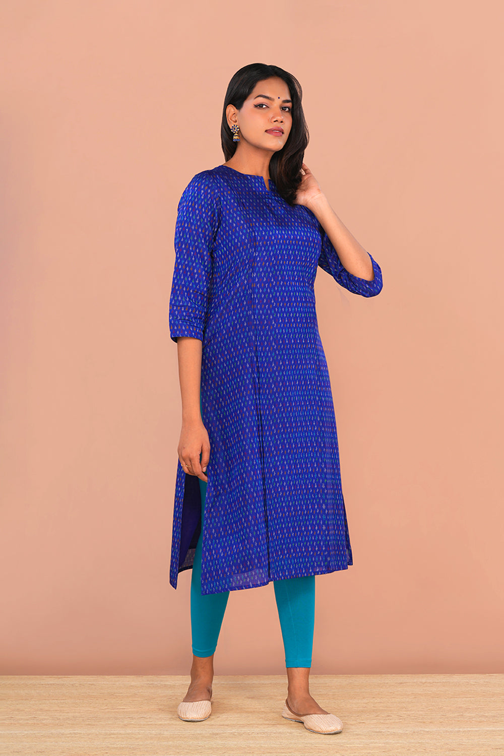 Image of Royal Blue with Pochampally Silk Ikat Kurti