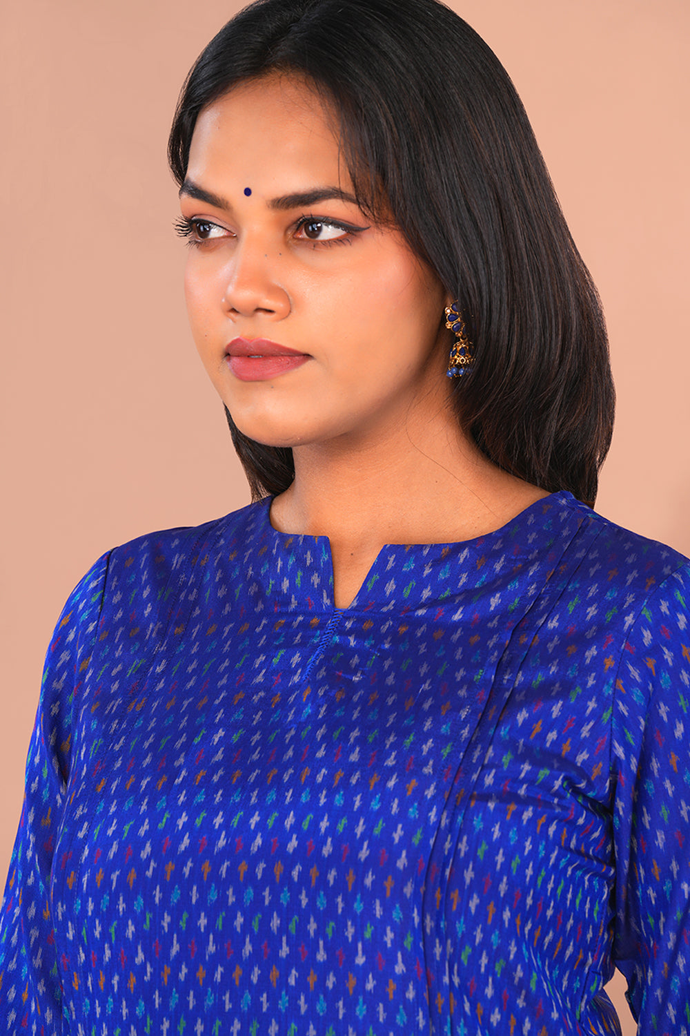 Image of Royal Blue with Pochampally Silk Ikat Kurti