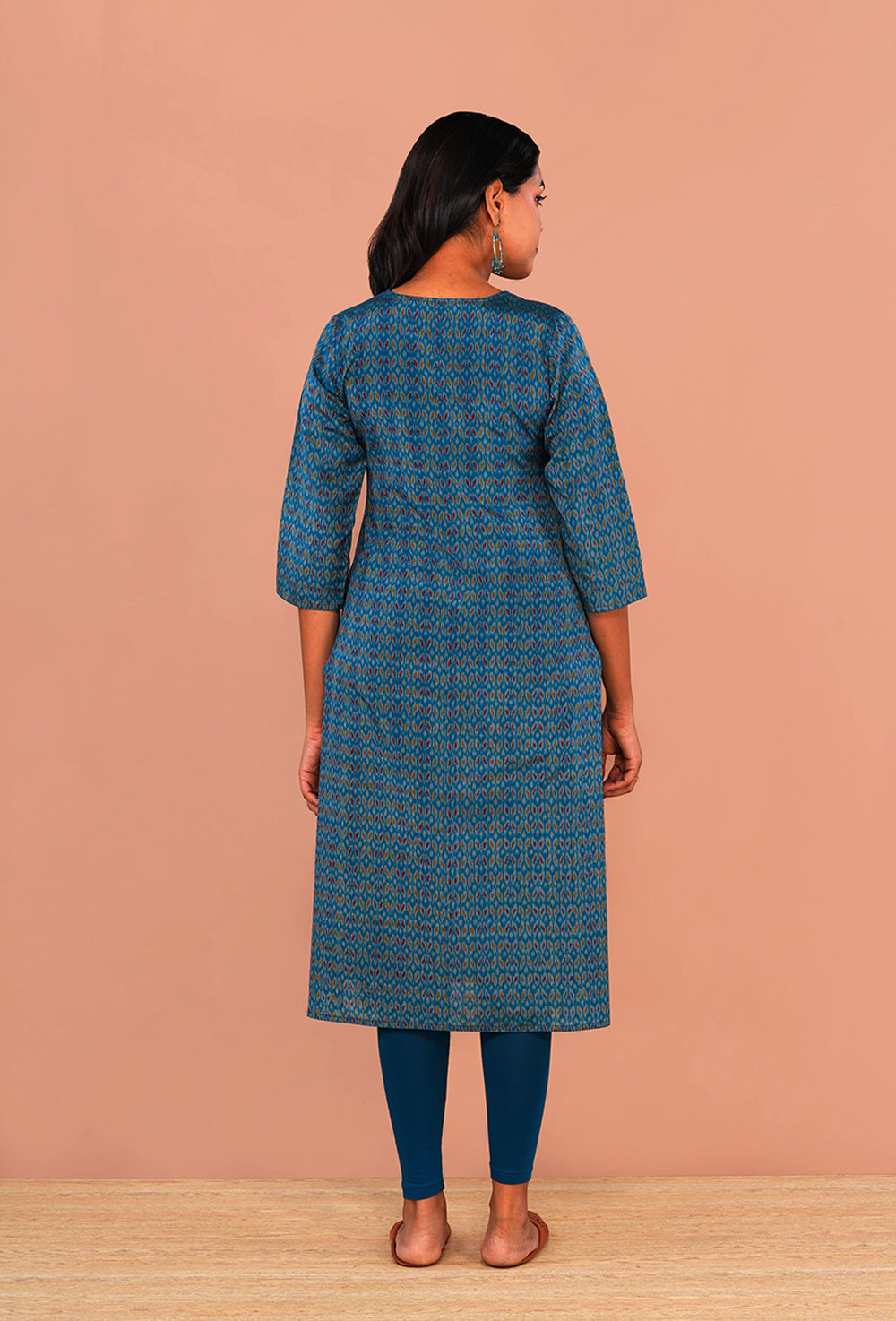 Image of Teal Blue Pochampally Silk Ikat Kurti