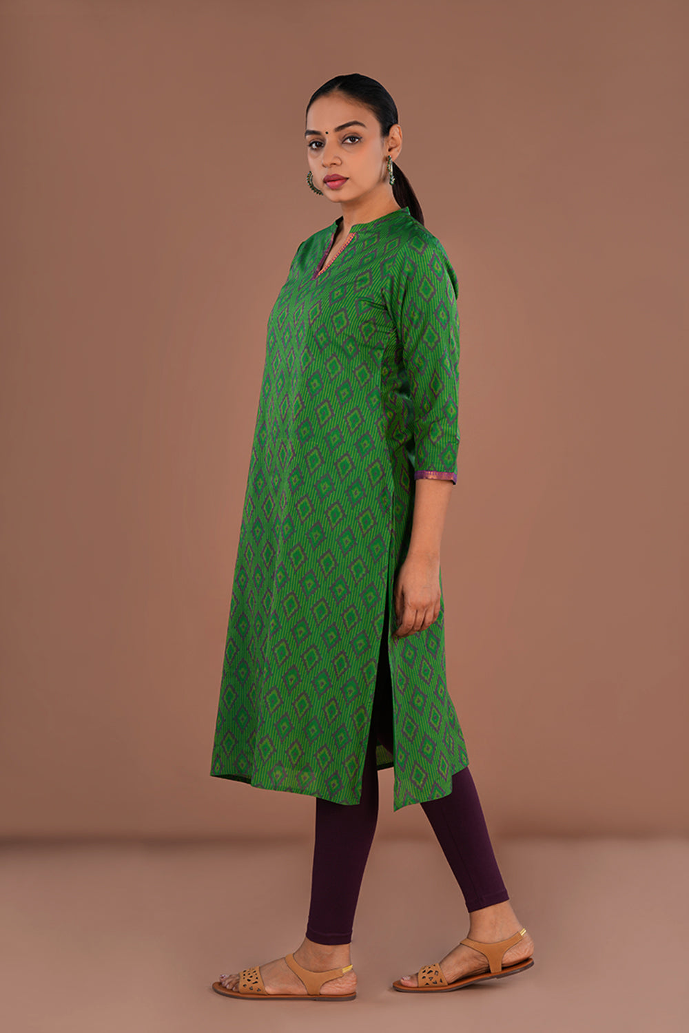 Image of Emerald Green Pochampally Silk Ikat Kurti