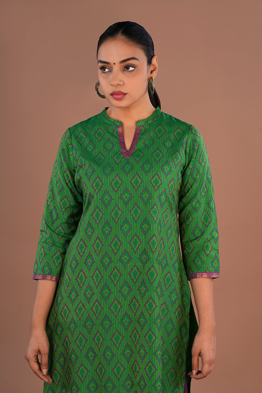 Image of Emerald Green Pochampally Silk Ikat Kurti