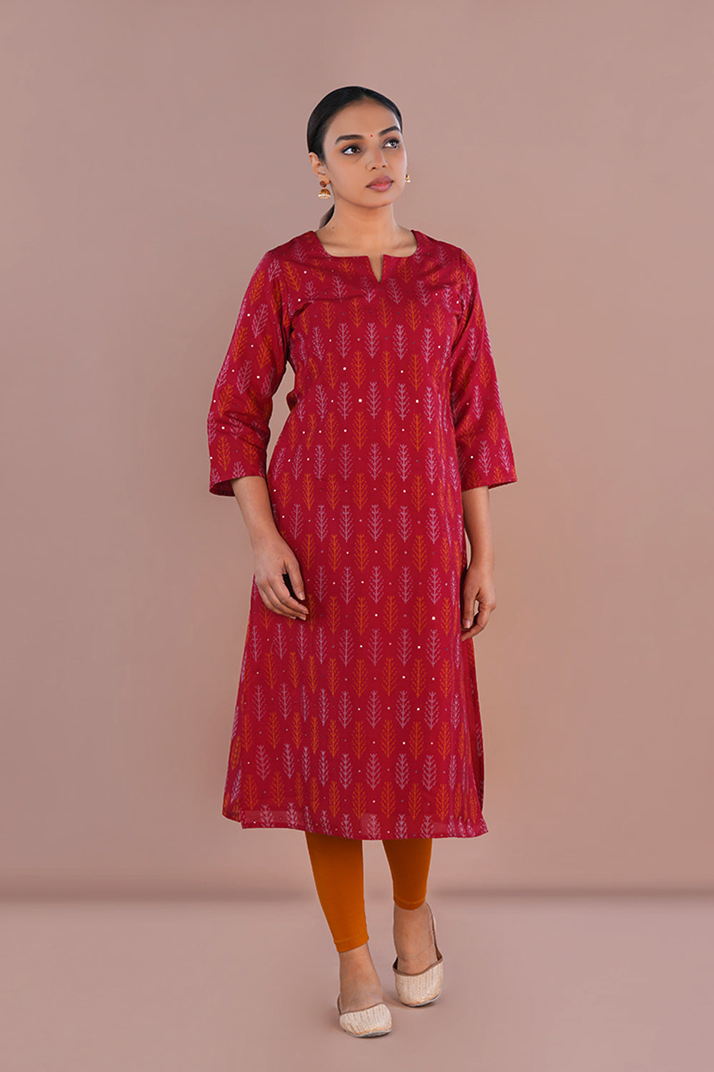 Image of Maroon Pochampally Silk Ikat Kurti
