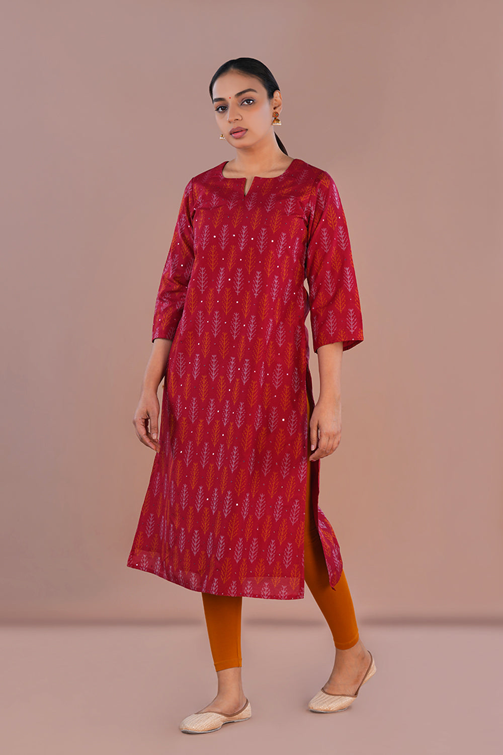 Image of Maroon Pochampally Silk Ikat Kurti
