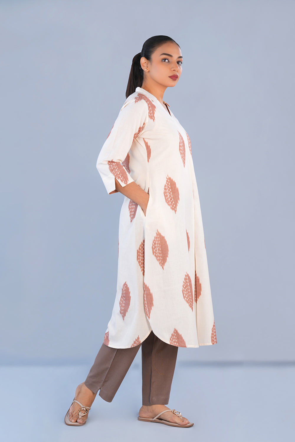Image of Ivory Pochampally Ikat long kurta
