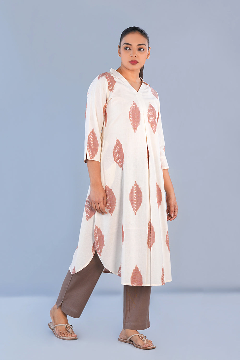 Image of Ivory Pochampally Ikat long kurta