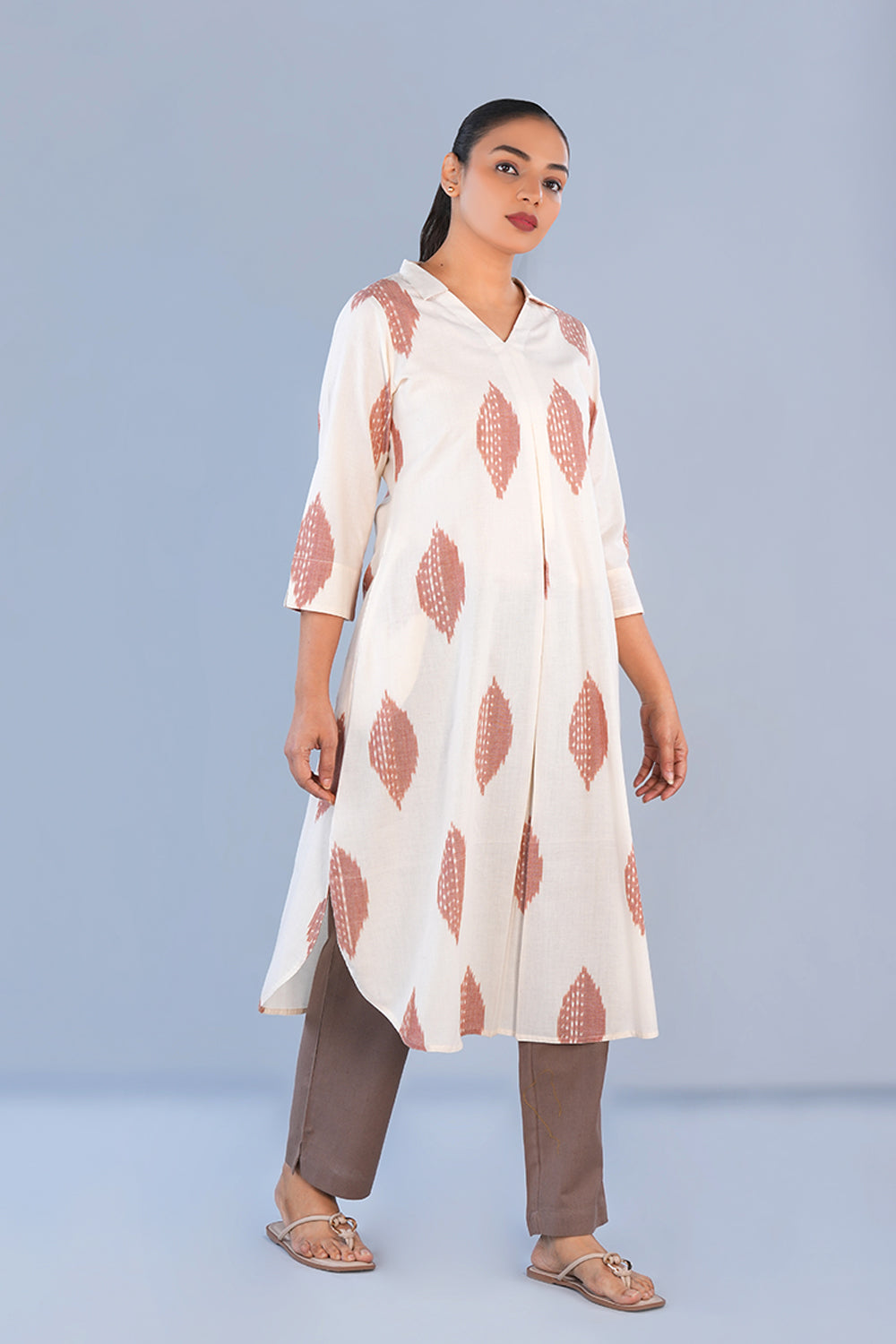 Image of Ivory Pochampally Ikat long kurta