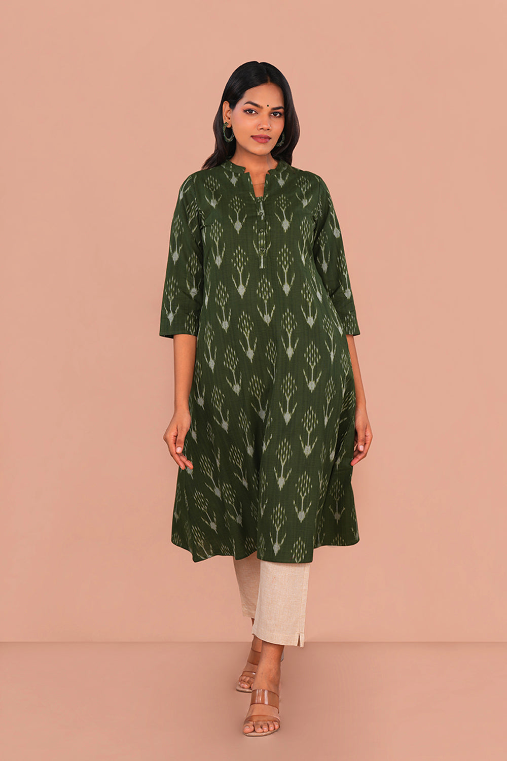Image of Forest Green Pochampally Ikat Kurta