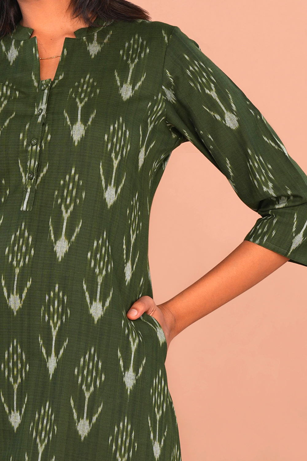 Image of Forest Green Pochampally Ikat Kurta