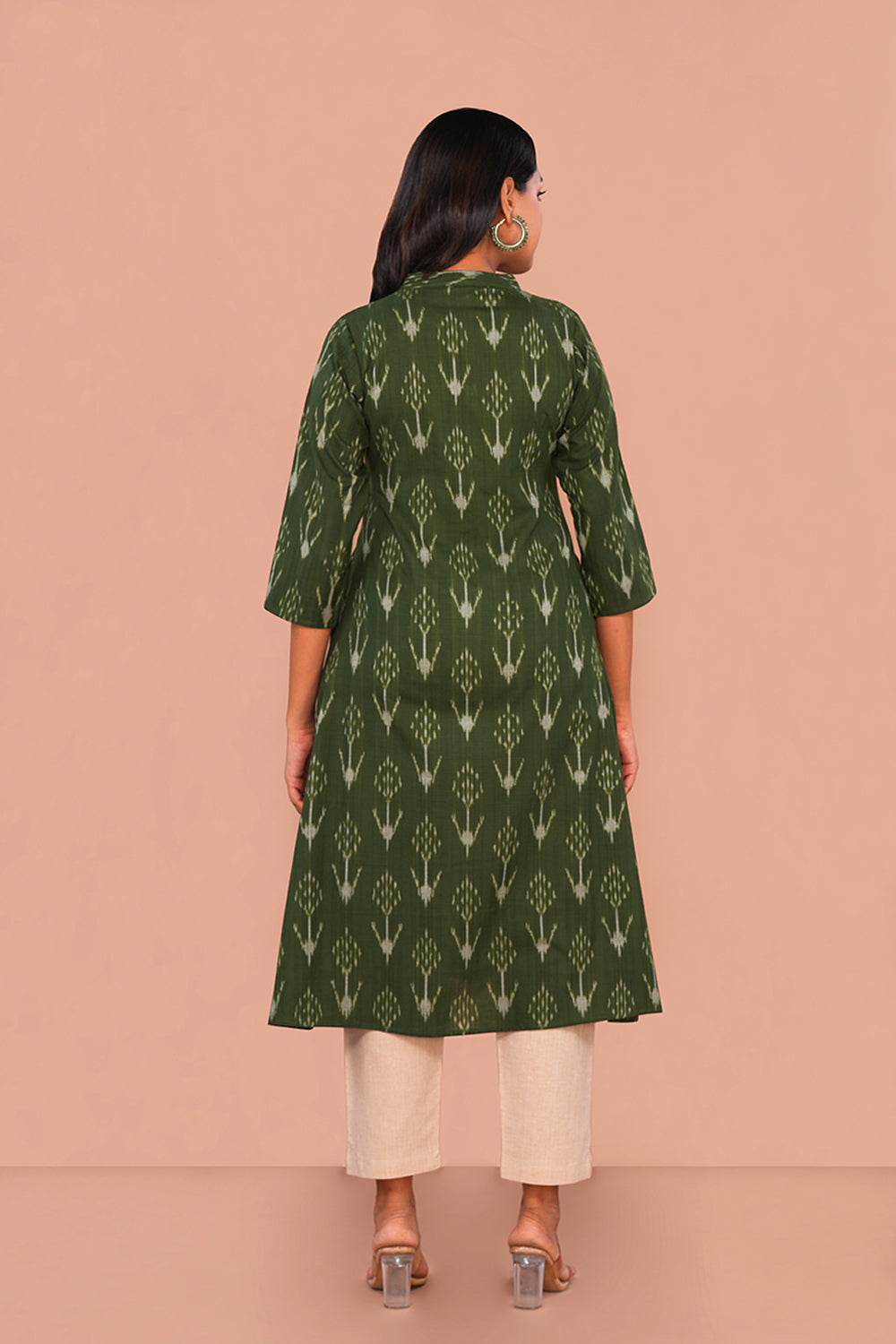 Image of Forest Green Pochampally Ikat Kurta