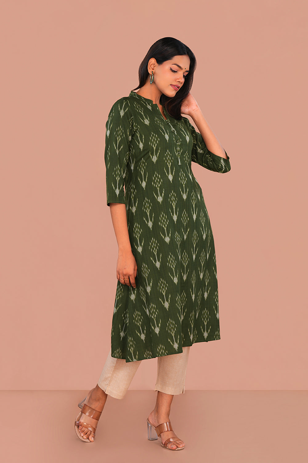 Image of Forest Green Pochampally Ikat Kurta