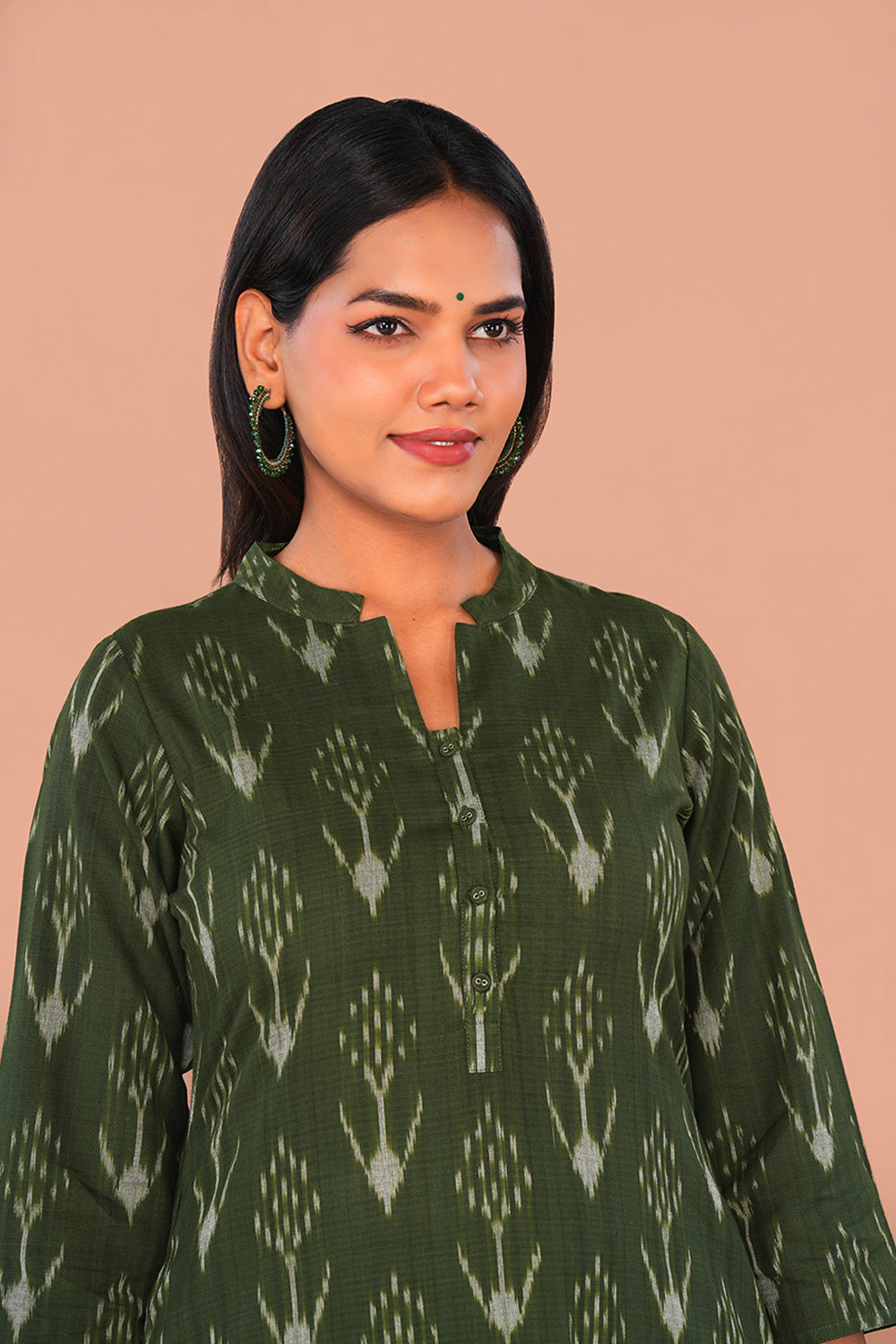 Image of Forest Green Pochampally Ikat Kurta