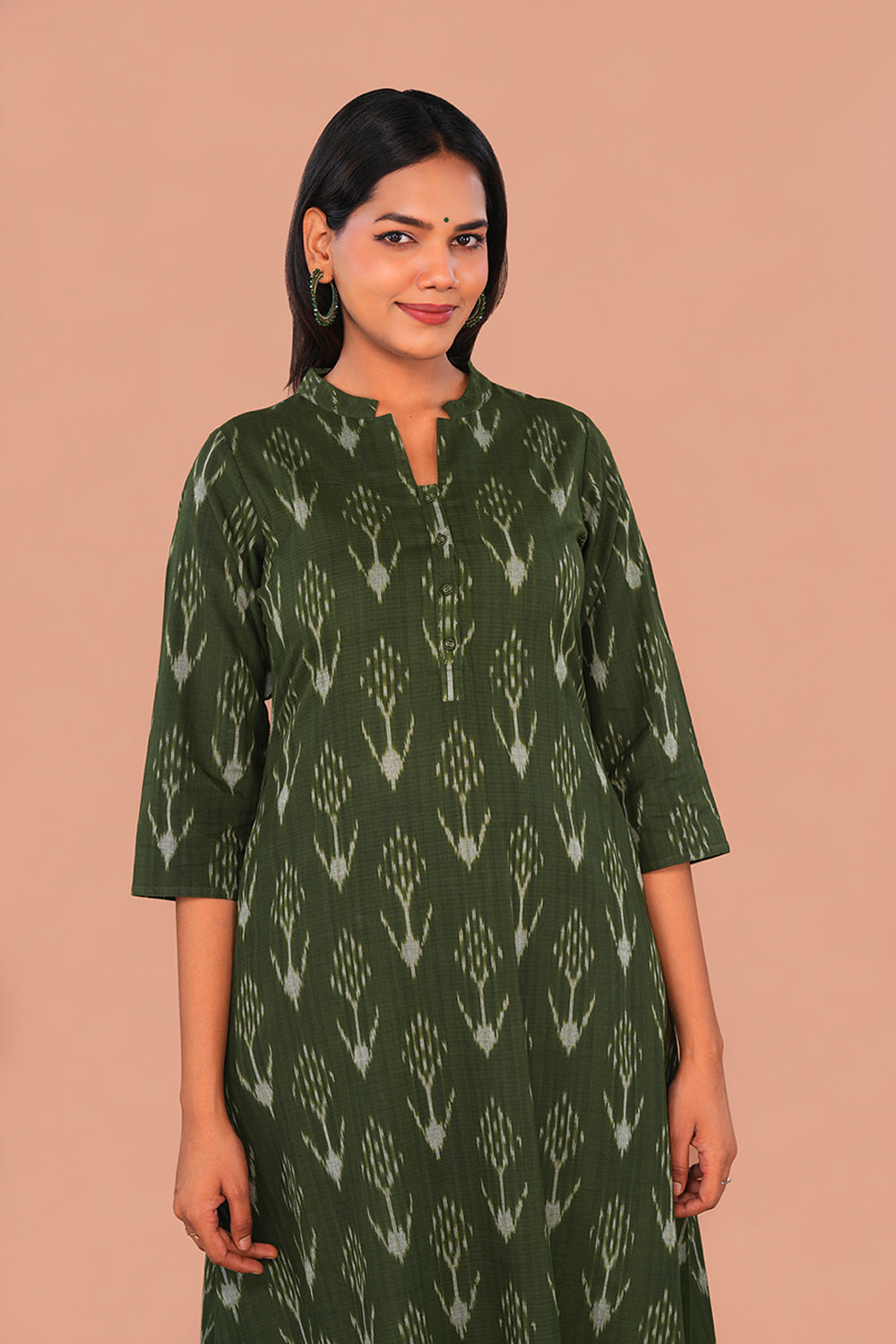 Image of Forest Green Pochampally Ikat Kurta