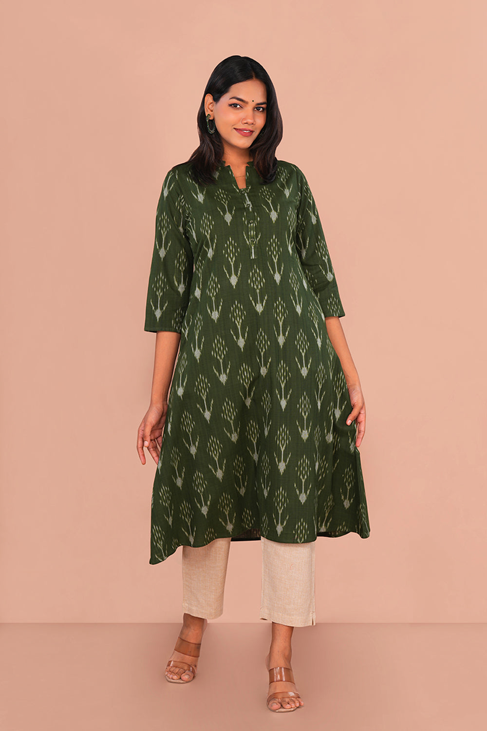 Image of Forest Green Pochampally Ikat Kurta