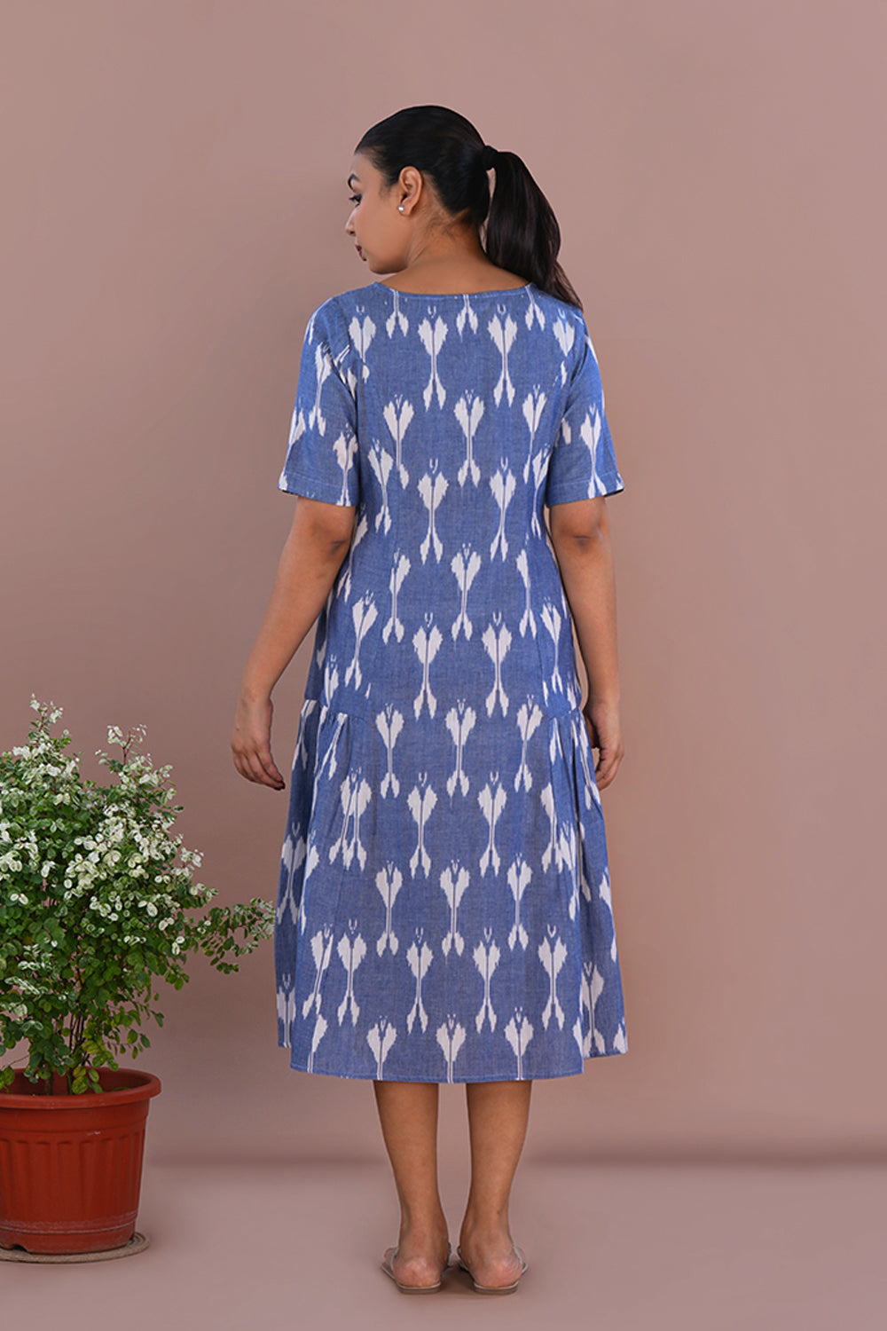 Image of Chambray Pochampally Ikat dress