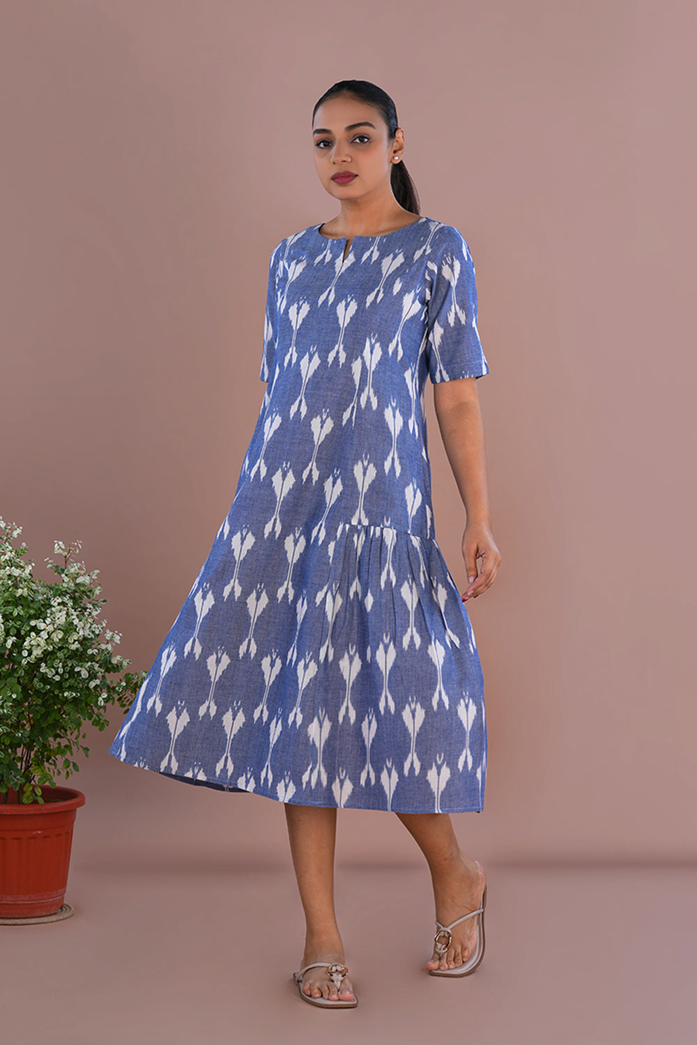 Image of Chambray Pochampally Ikat dress