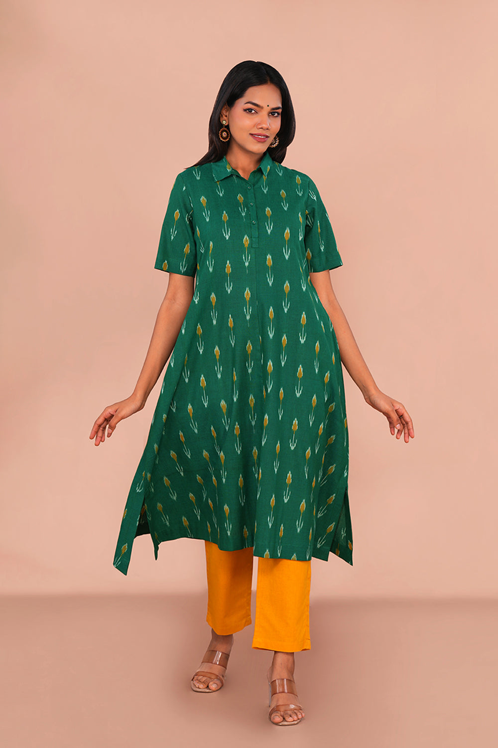 Image of Green Pochampally Ikat Kurta