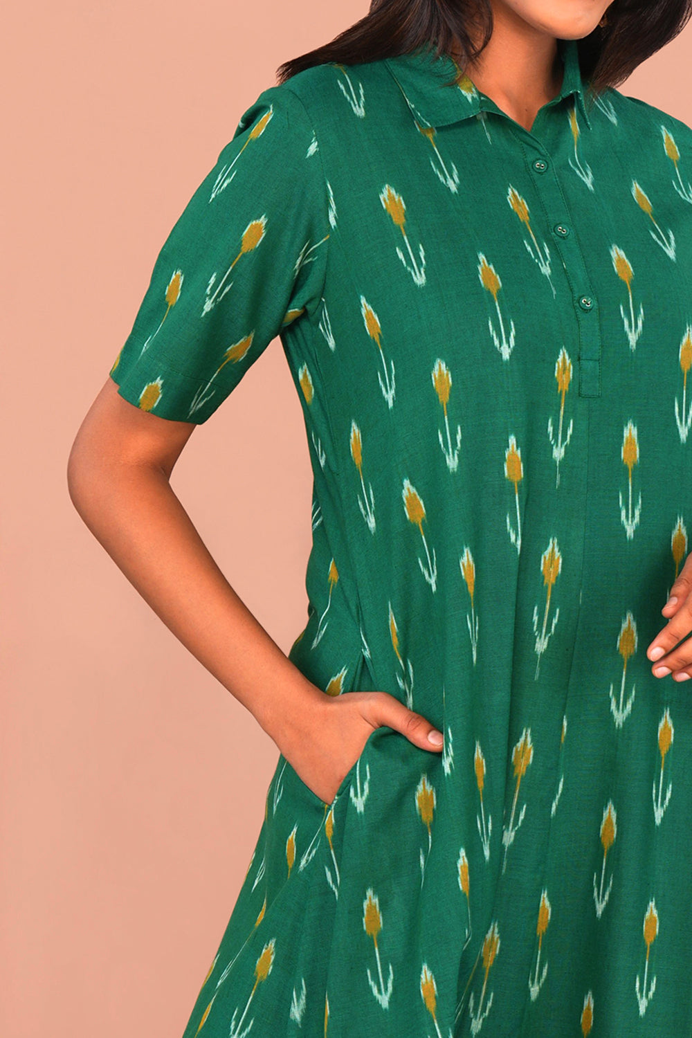 Image of Green Pochampally Ikat Kurta
