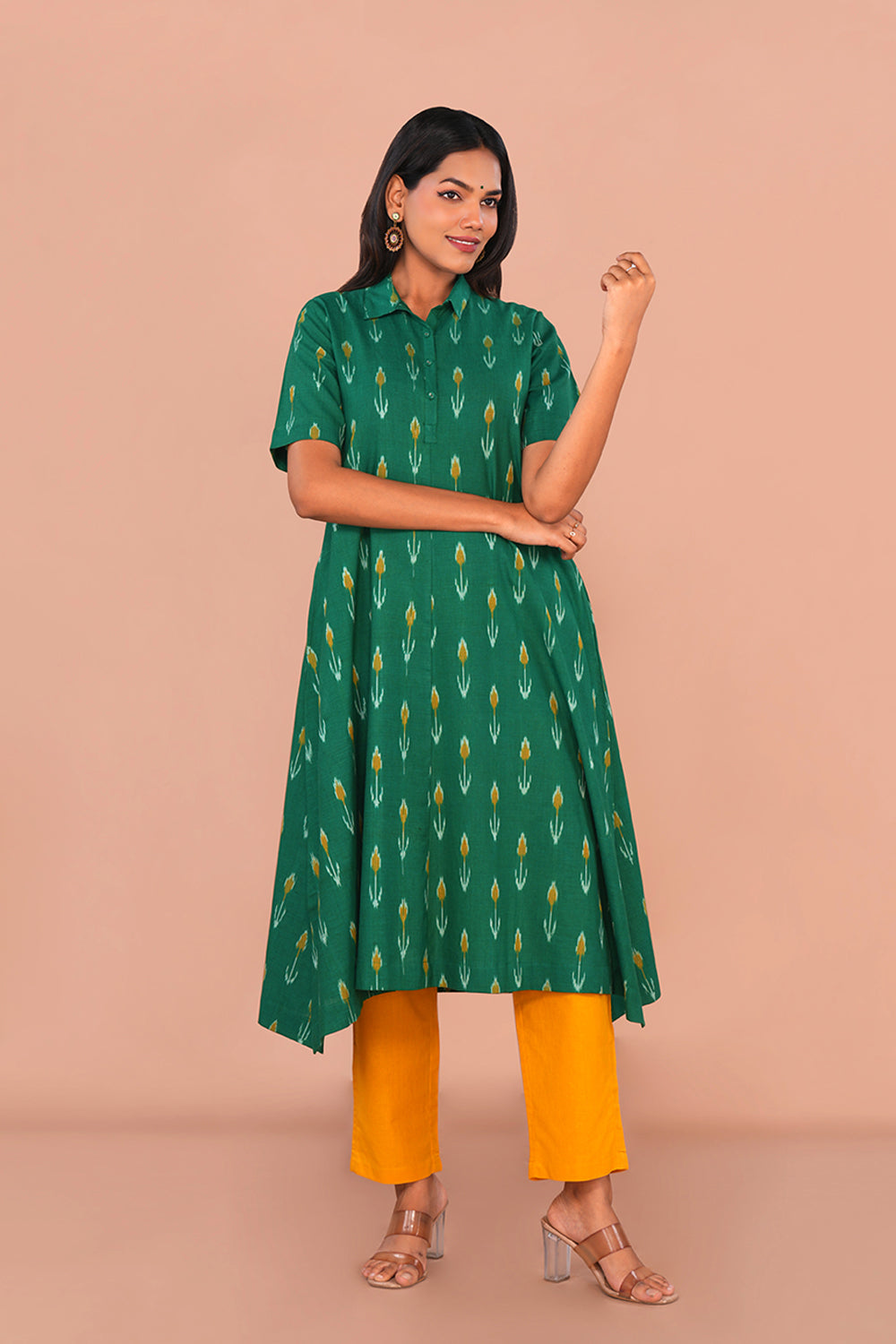 Image of Green Pochampally Ikat Kurta