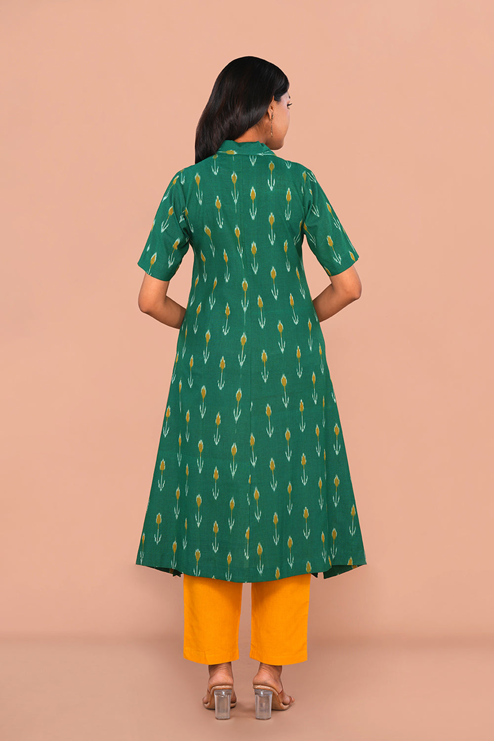 Image of Green Pochampally Ikat Kurta