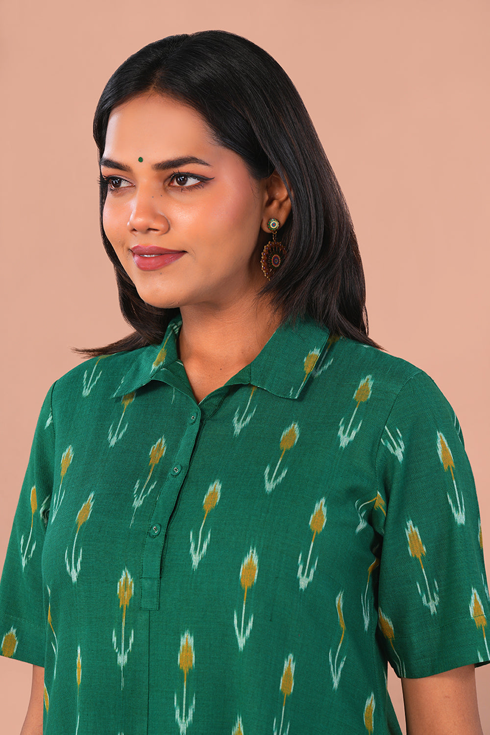 Image of Green Pochampally Ikat Kurta