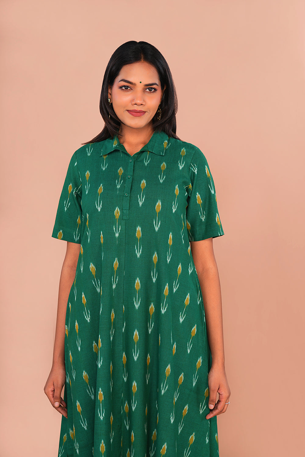 Image of Green Pochampally Ikat Kurta