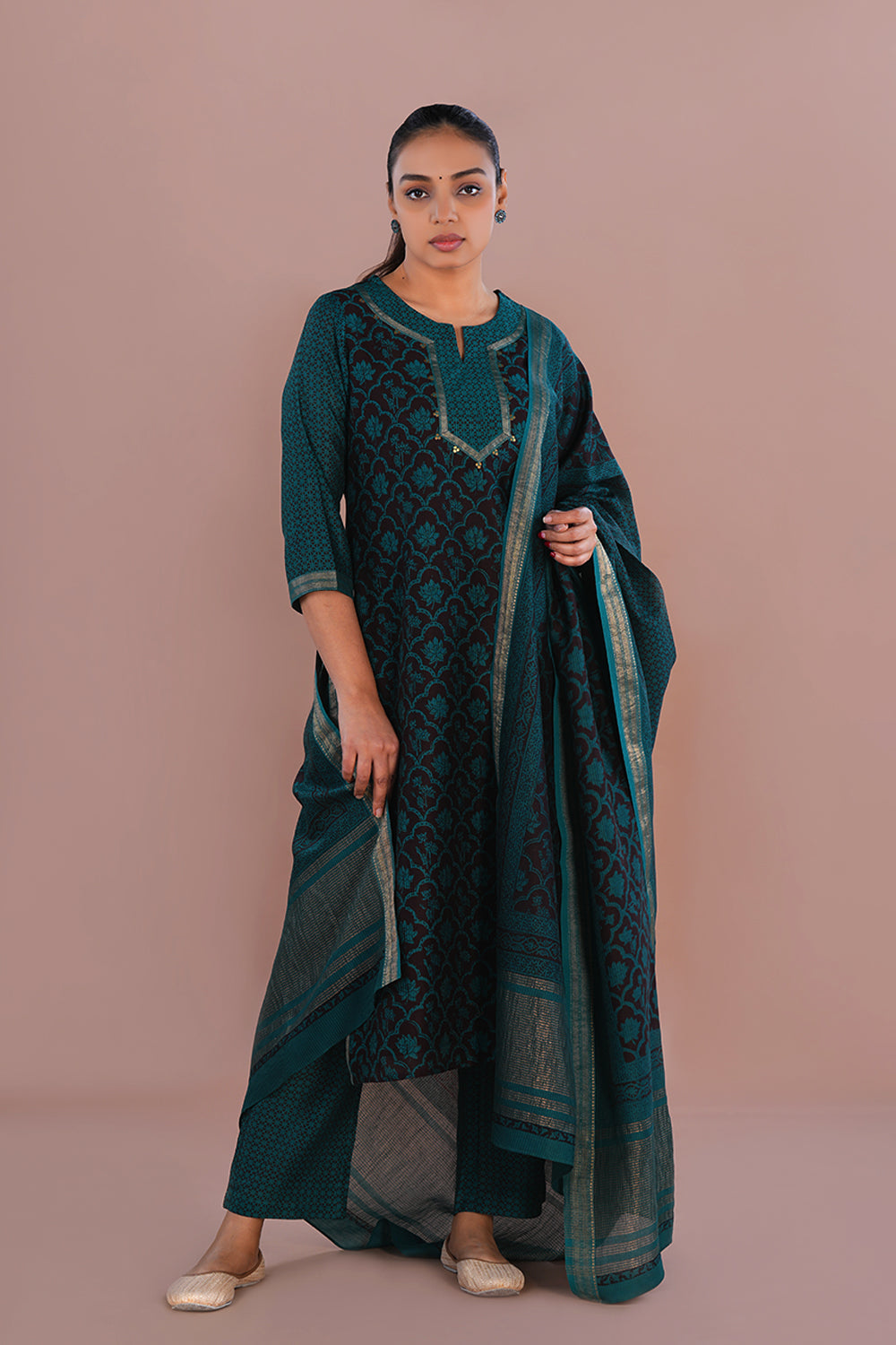 Image of Teal Green Bagh Chanderi Kurta set