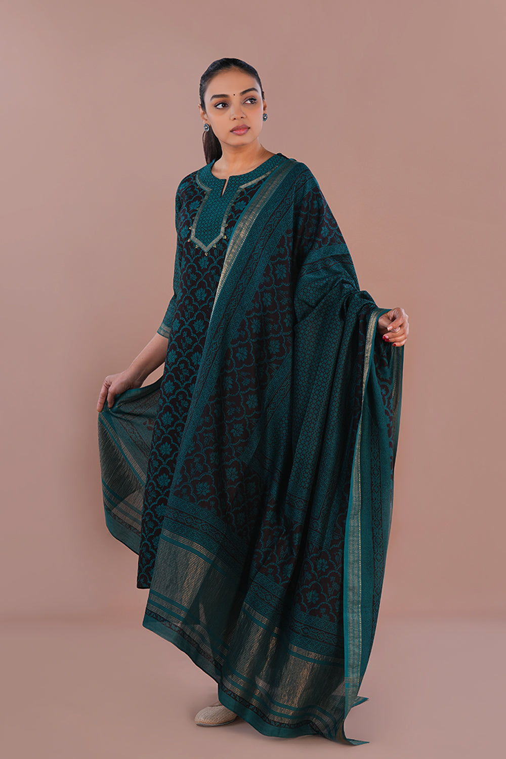 Image of Teal Green Bagh Chanderi Kurta set