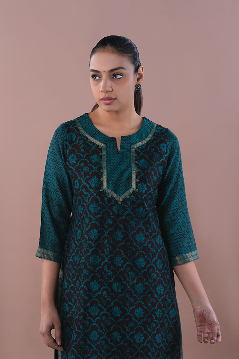 Image of Teal Green Bagh Chanderi Kurta set
