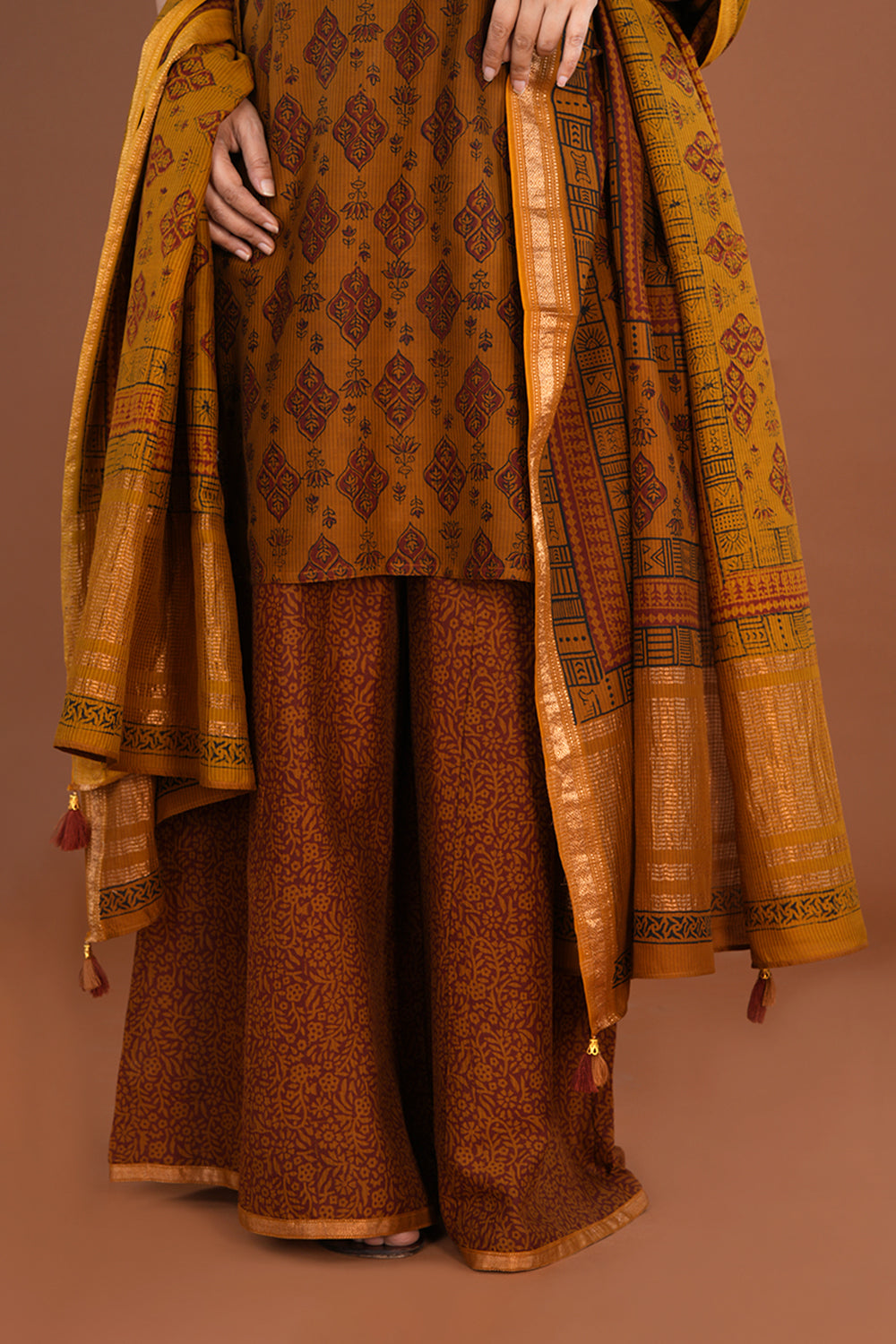 Deep Mustard Bagh Chanderi Sharara set