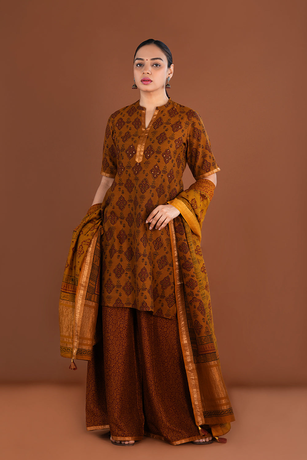 Deep Mustard Bagh Chanderi Sharara set