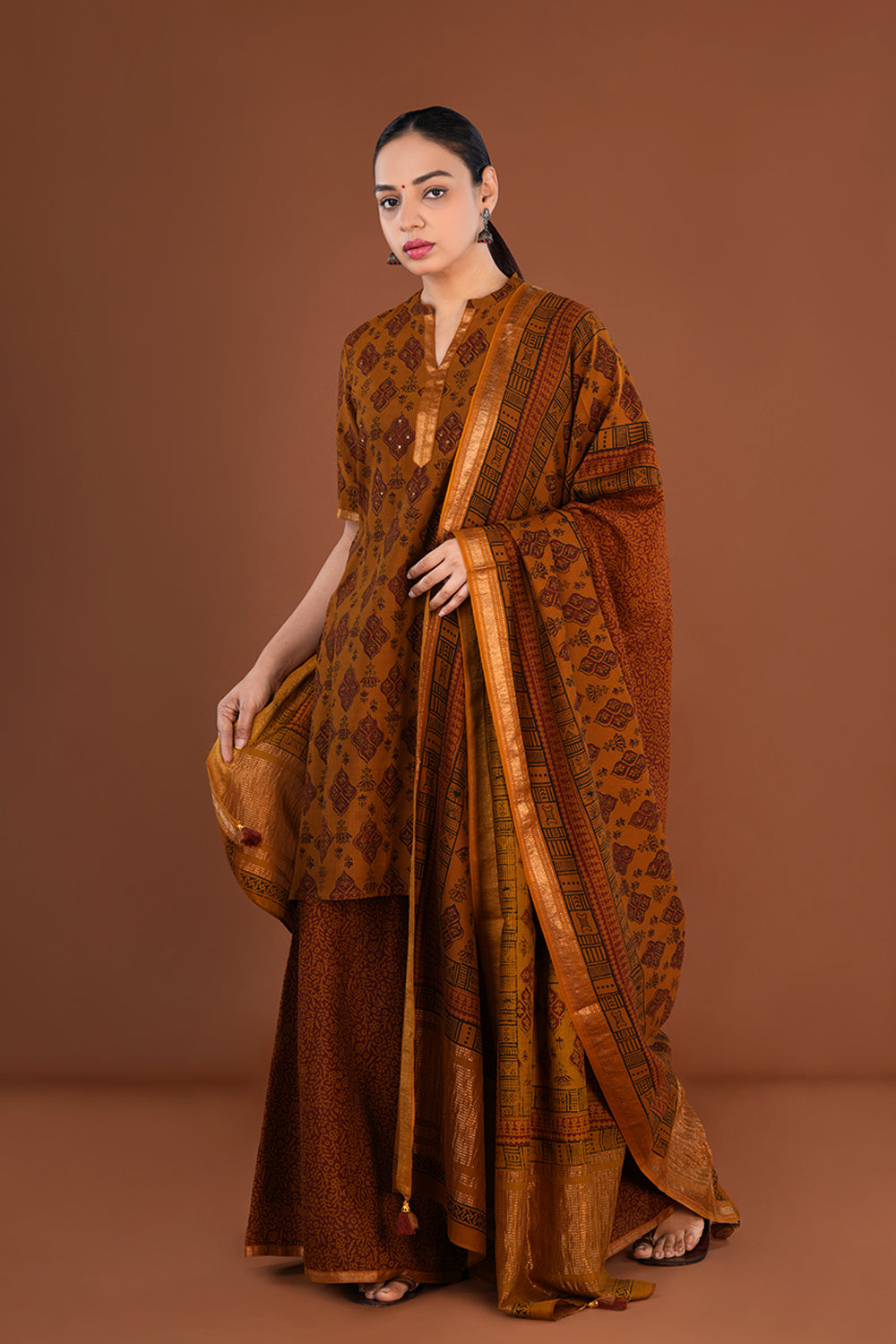 Deep Mustard Bagh Chanderi Sharara set