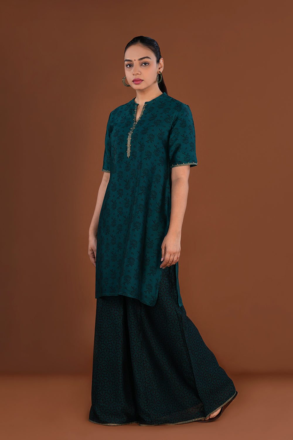 Image of Deep Teal Green Bagh Chanderi Sharara set