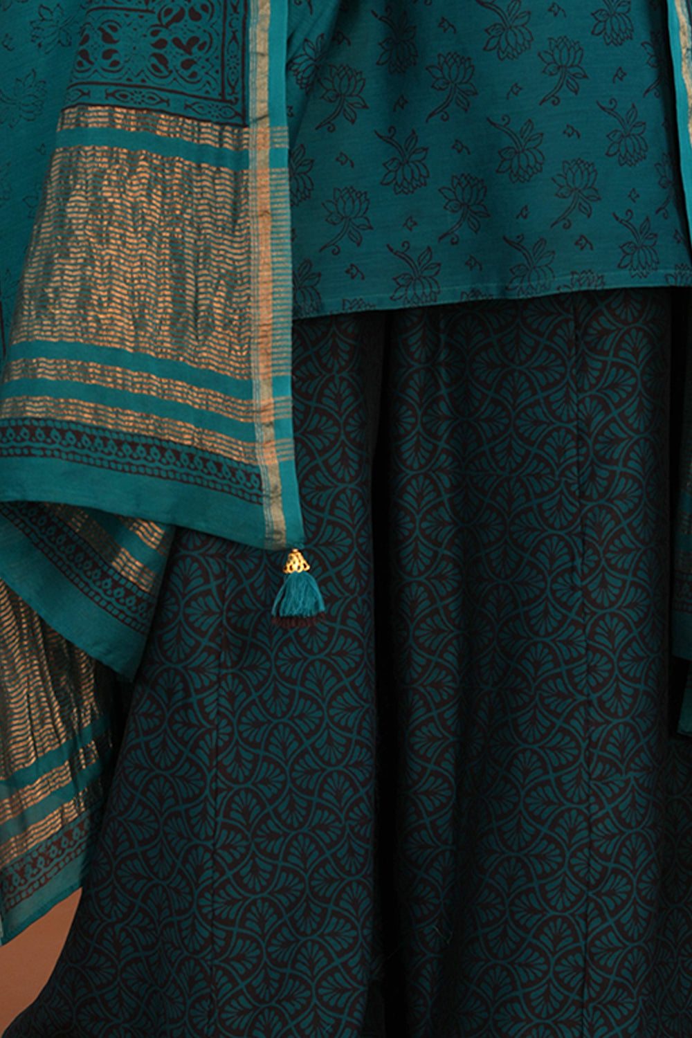 Image of Deep Teal Green Bagh Chanderi Sharara set