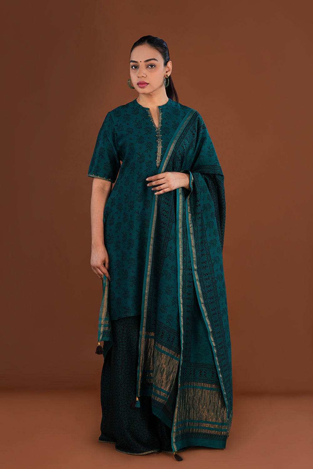 Deep Teal Green Bagh Chanderi Sharara set
