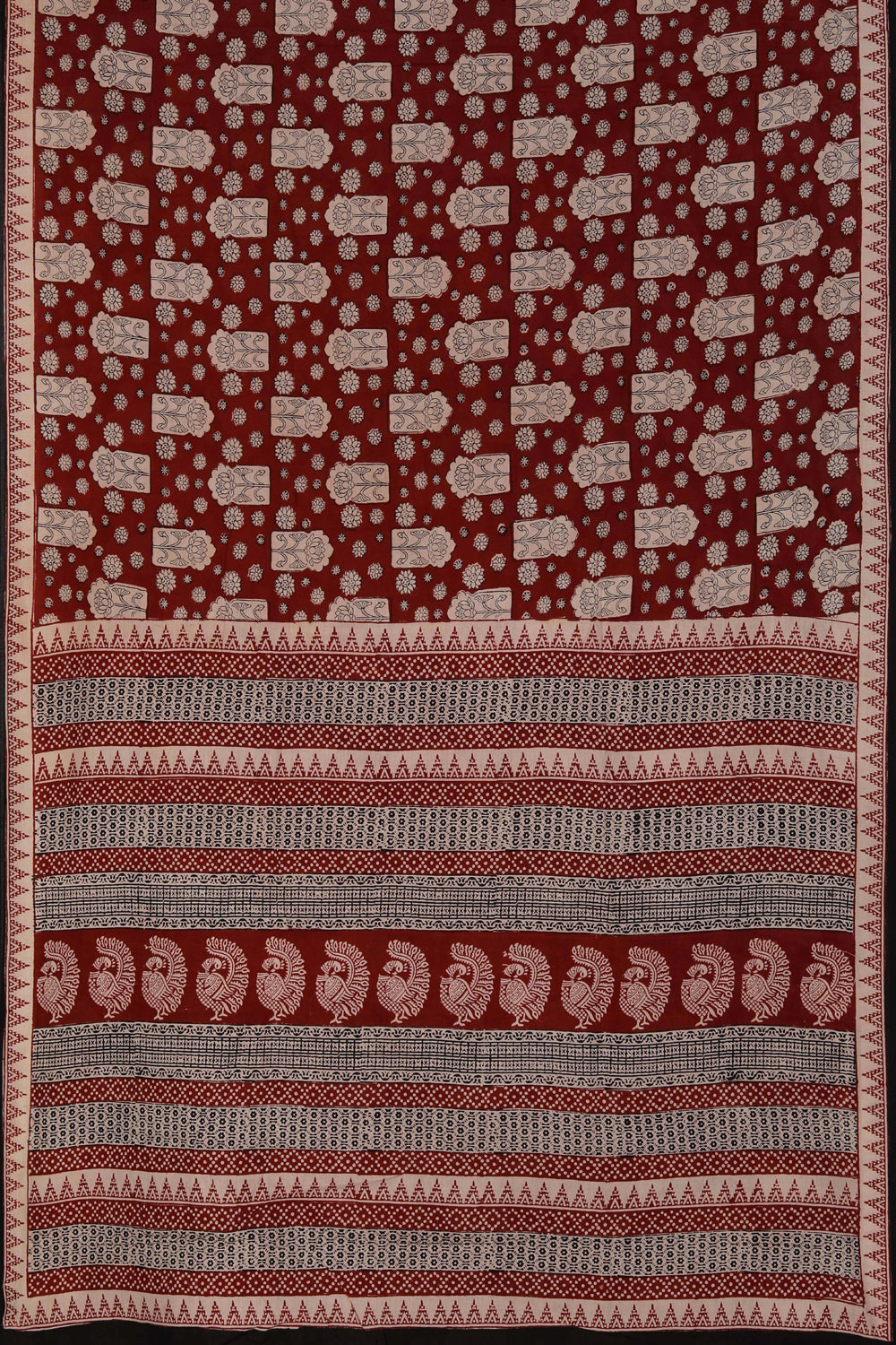 Image of Maroon Bagh block printed cotton saree