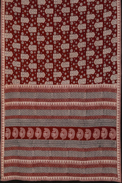 Image of Maroon Bagh block printed cotton saree