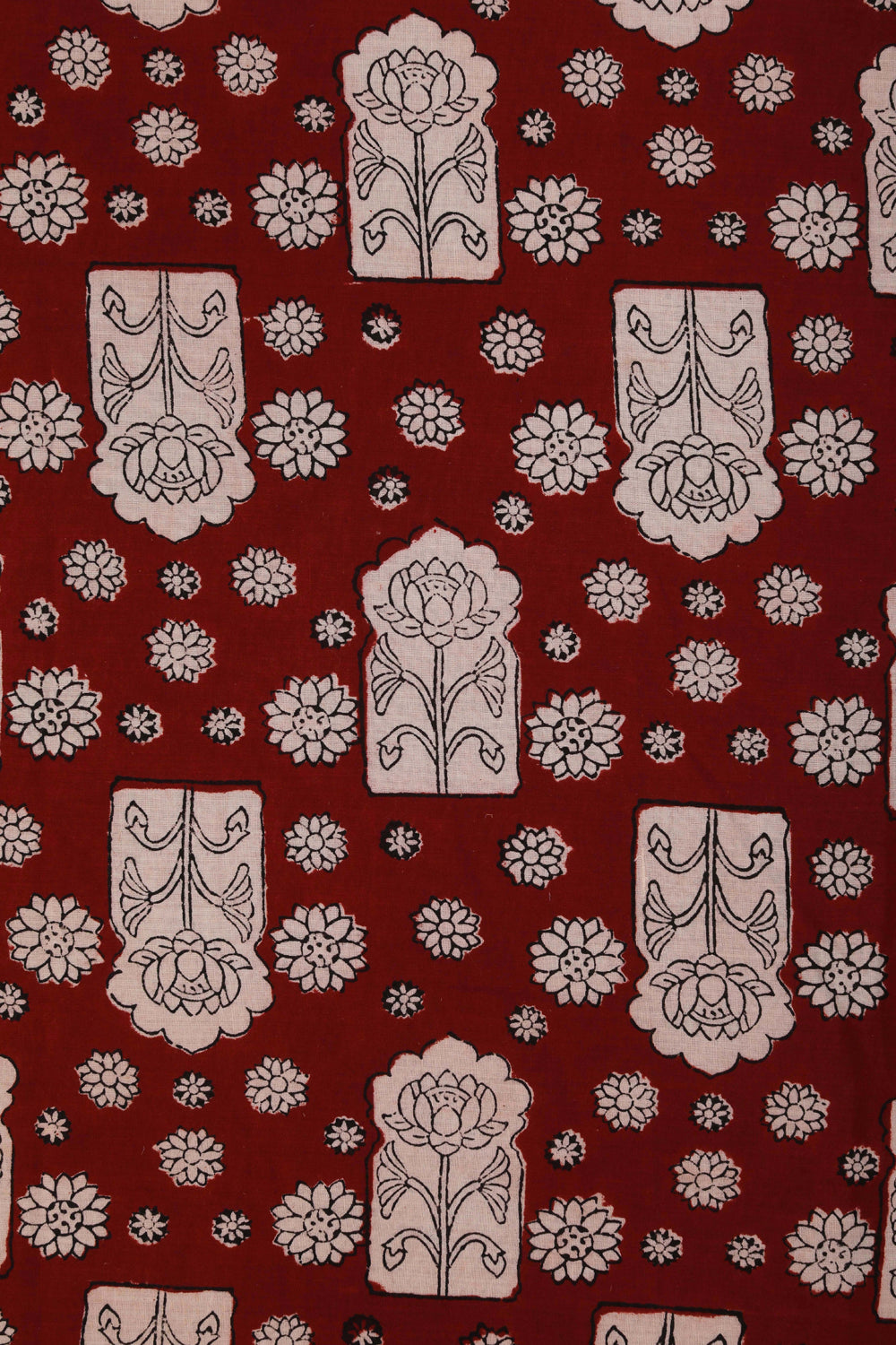Image of Maroon Bagh block printed cotton saree