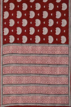 Image of Maroon peacock Bagh block printed Mul cotton saree