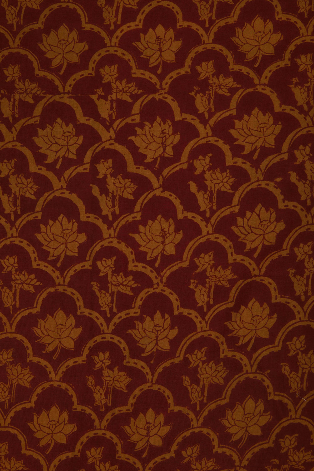Image of Maroon and mustard Bagh block printed cotton saree