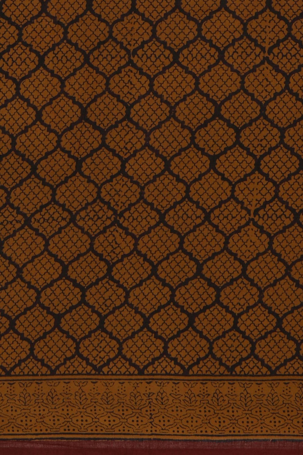 Maroon and mustard Bagh block printed cotton saree